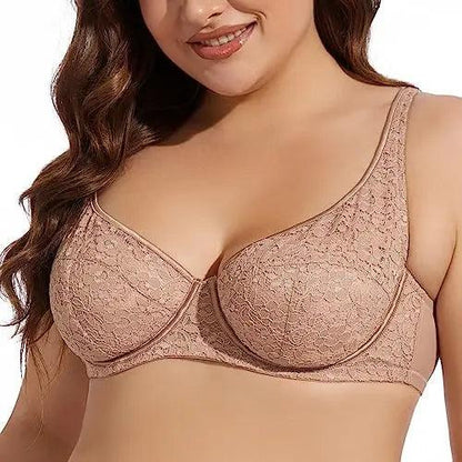 Womens Plus Size Underwire Lace Lifting Bra for Heavy Breast