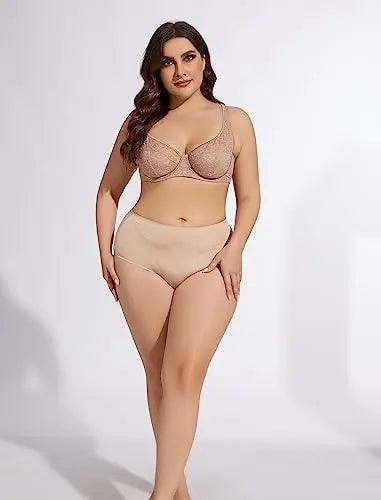  Womens Plus Size Full Coverage Underwire Unlined Minimizer  Lace Bra Beige 36G