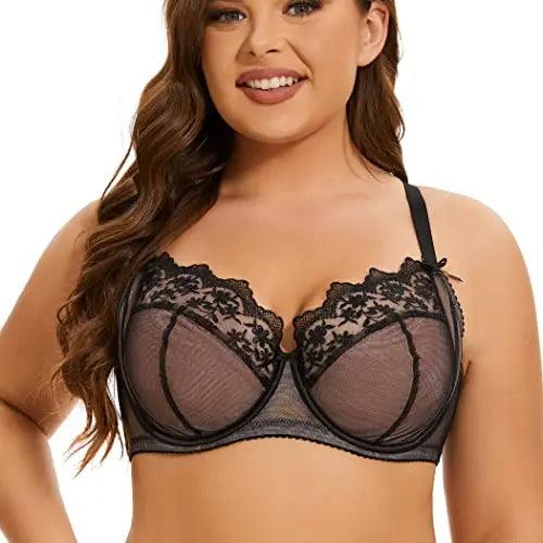 Womens Underwired Criss Cross Back Plus Size Embroidery Lace Bra