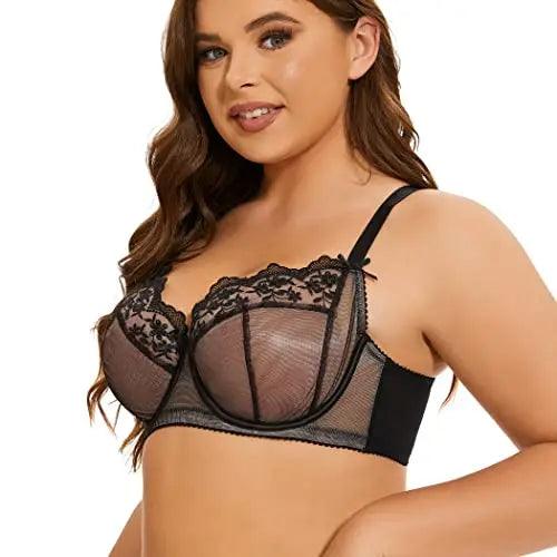 Womens Underwired Criss Cross Back Plus Size Embroidery Lace Bra