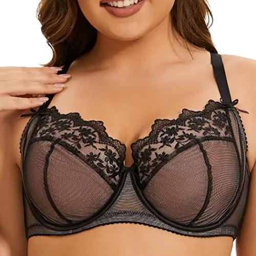 Womens Underwired Criss Cross Back Plus Size Embroidery Lace Bra