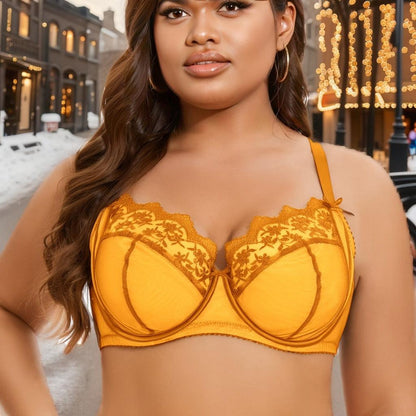 Womens Underwired Criss Cross Back Plus Size Embroidery Lace Bra - AngAbRiel Best Lingerie Shop Online